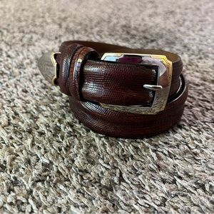 TUTTLE Genuine Leather Snake Skin Belt Gold + Silver Metal 38